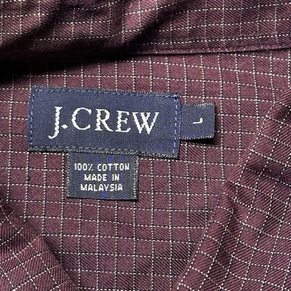 J Crew Mens Button Down Shirt Large Burgundy Micro Check Long Sleeve Cotton